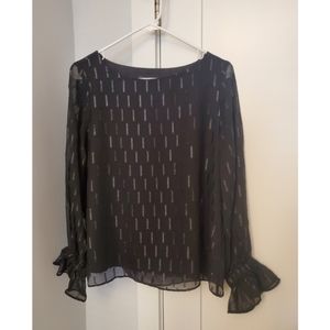 Banana Republic Black Shiny Ruffle Sleeve Blouse